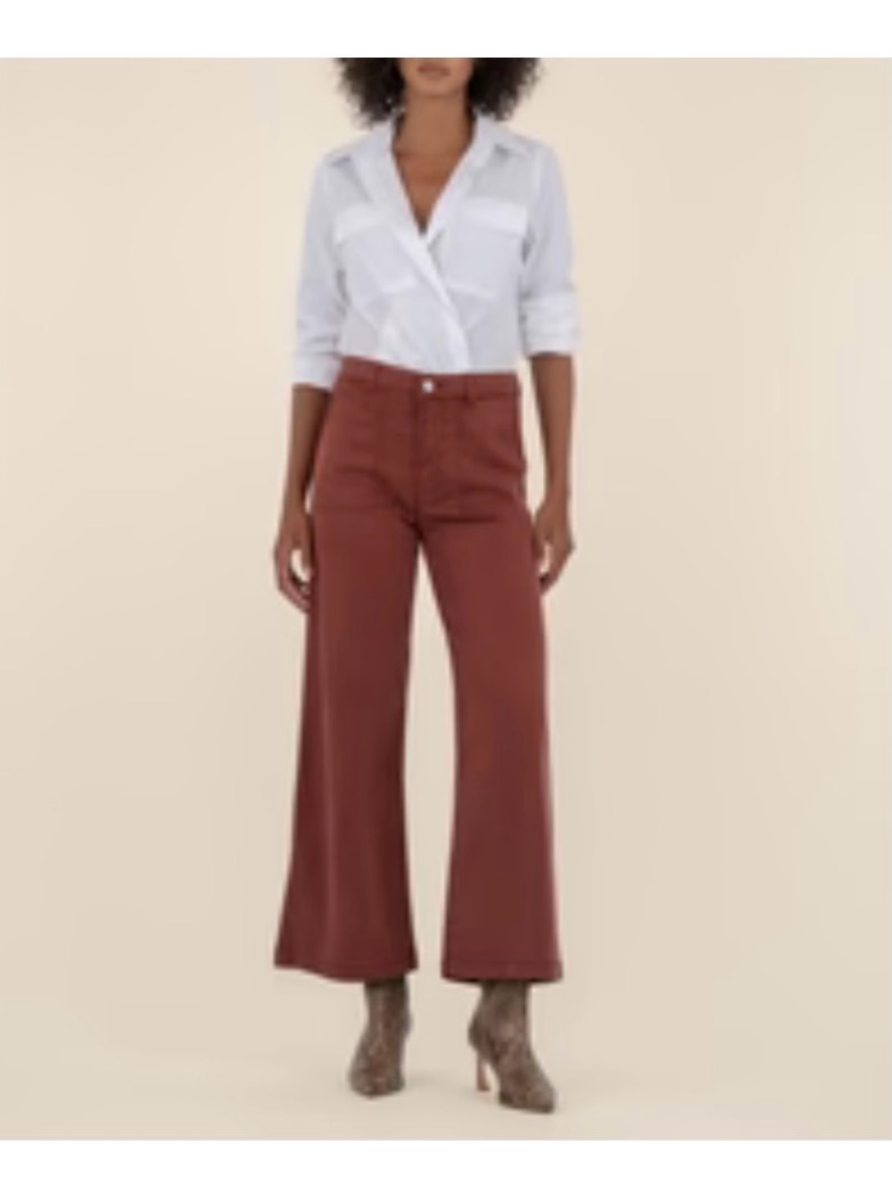 Kut from the Kloth Cropped Wide-Leg Jeans in Rust Brown